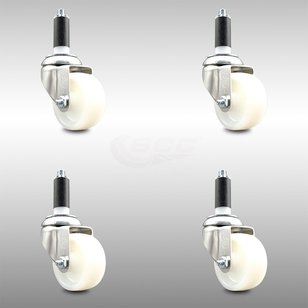 3 Inch 316SS Nylon Wheel Swivel 1-1/8 Inch Expanding Stem Caster Set SCC